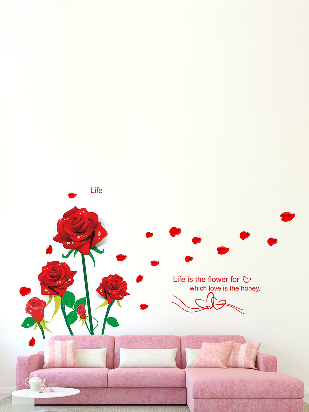 LANSTICK Red & Green Beautiful Roses With Quotes Wallsticker