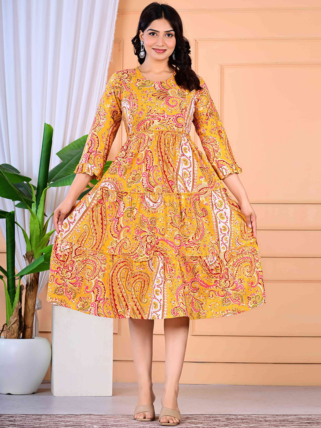 L.H HANDICRAFTS Women Printed Maternity Fit & Flare Midi Dress