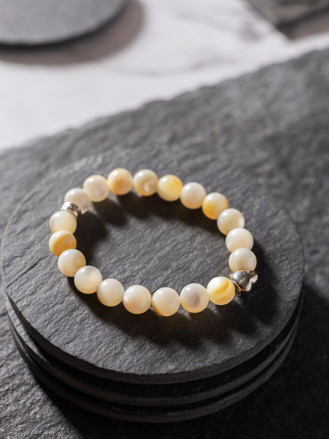 Stone Story By Shruti Unisex 925 Silver Rhodium-Plated Mother Of Pearls Beaded Bracelet