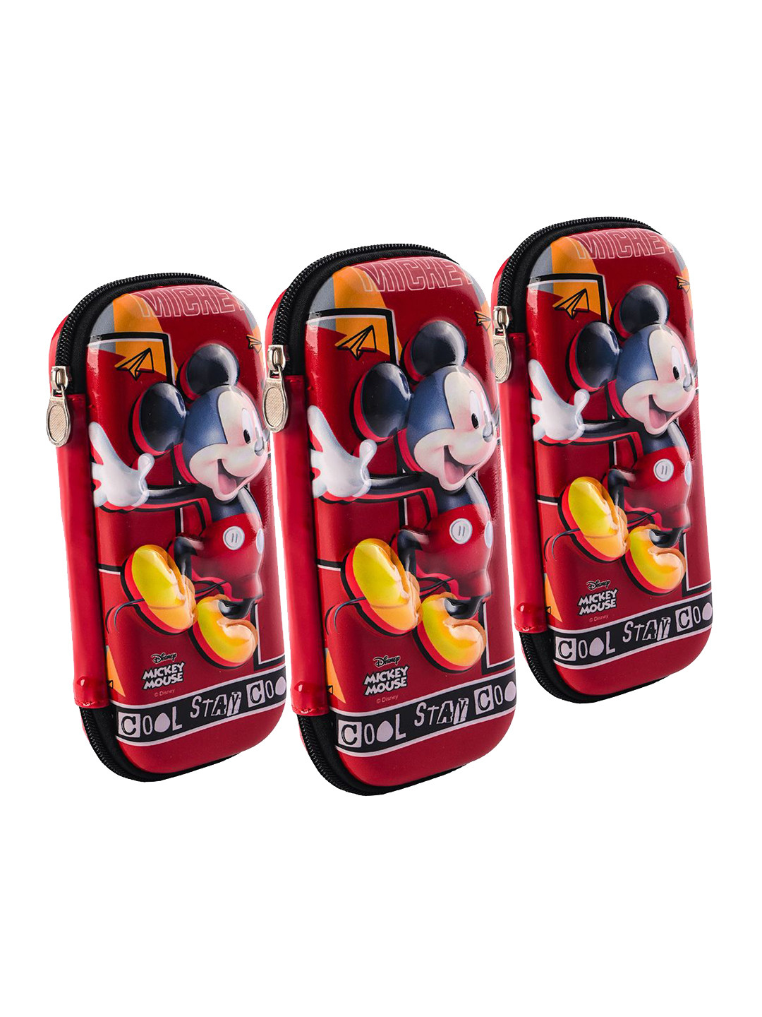 YK Boys Set Of 3 Mickey Mouse Printed Waterproof 3D Pencil Boxes