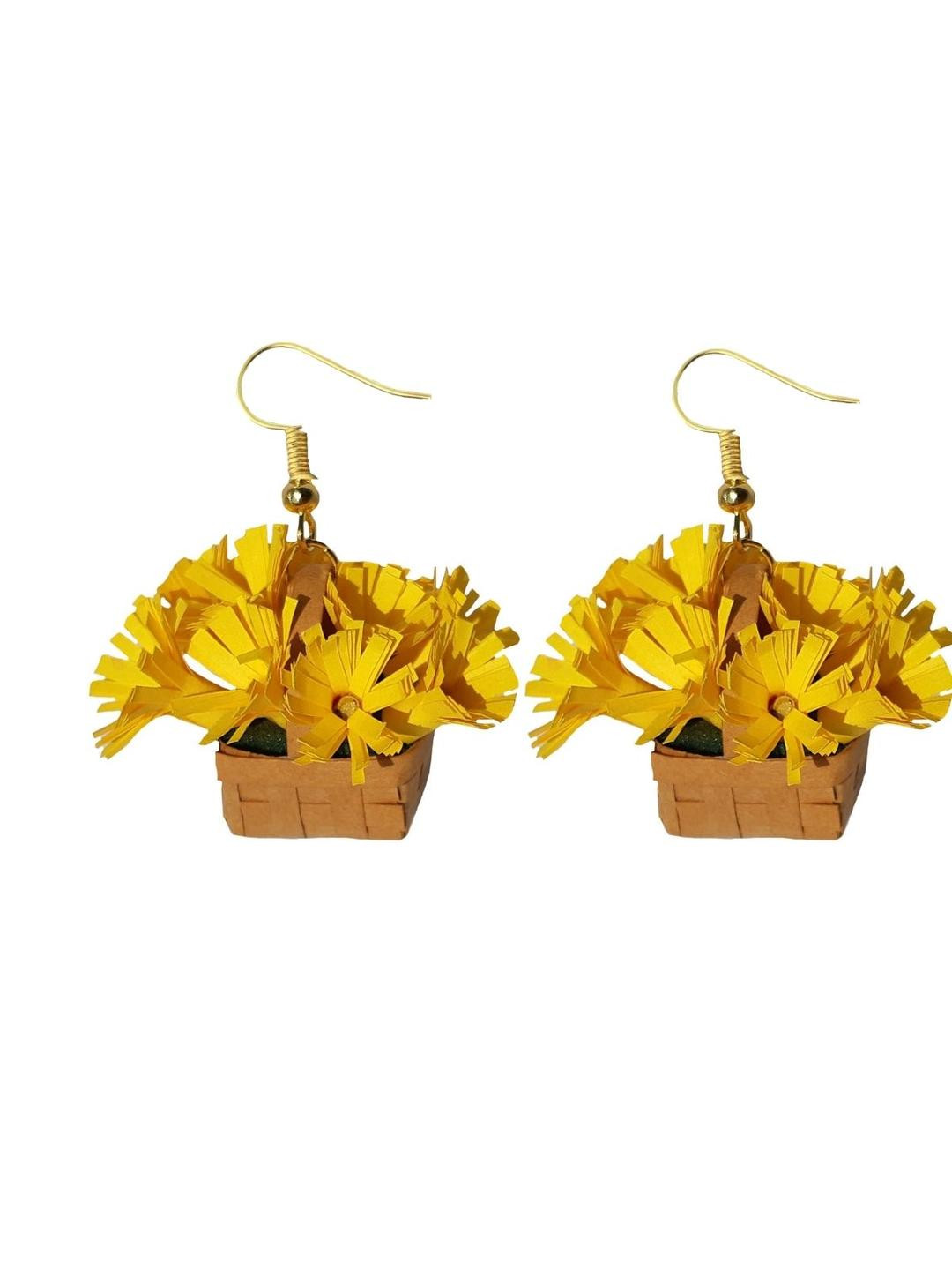 Designers Collection Yellow Classic Wood Drop Earrings