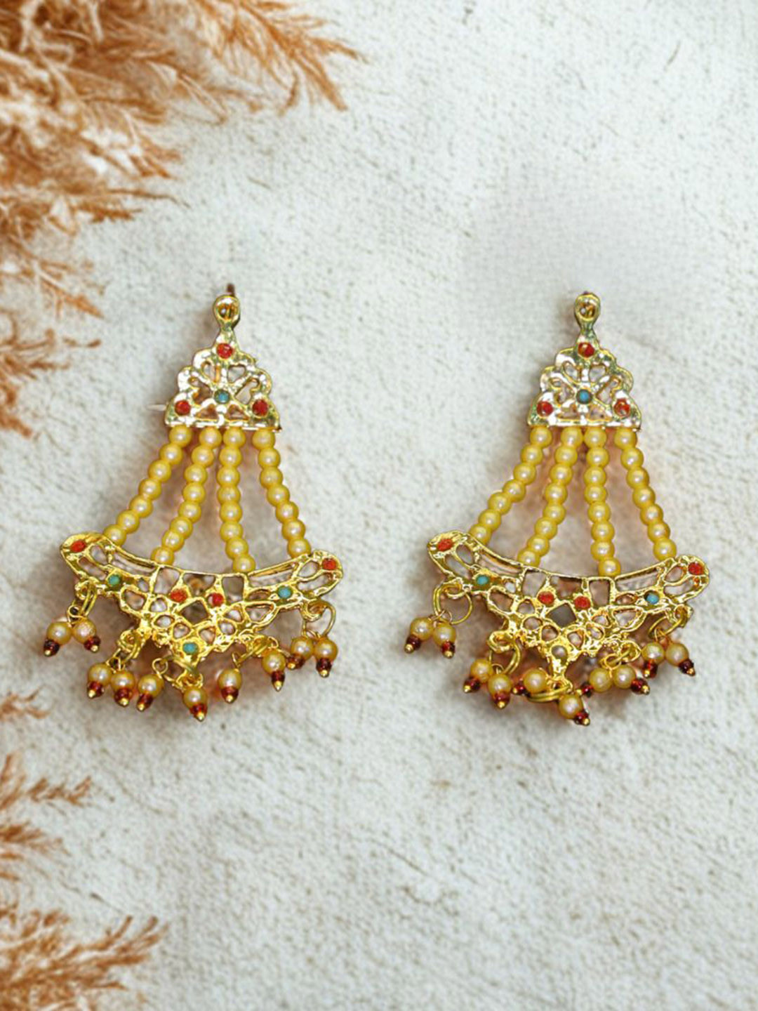 Kaku Fancy dresses Girls Silver Stones Studded & Pearls Beaded Contemporary Drop Earrings