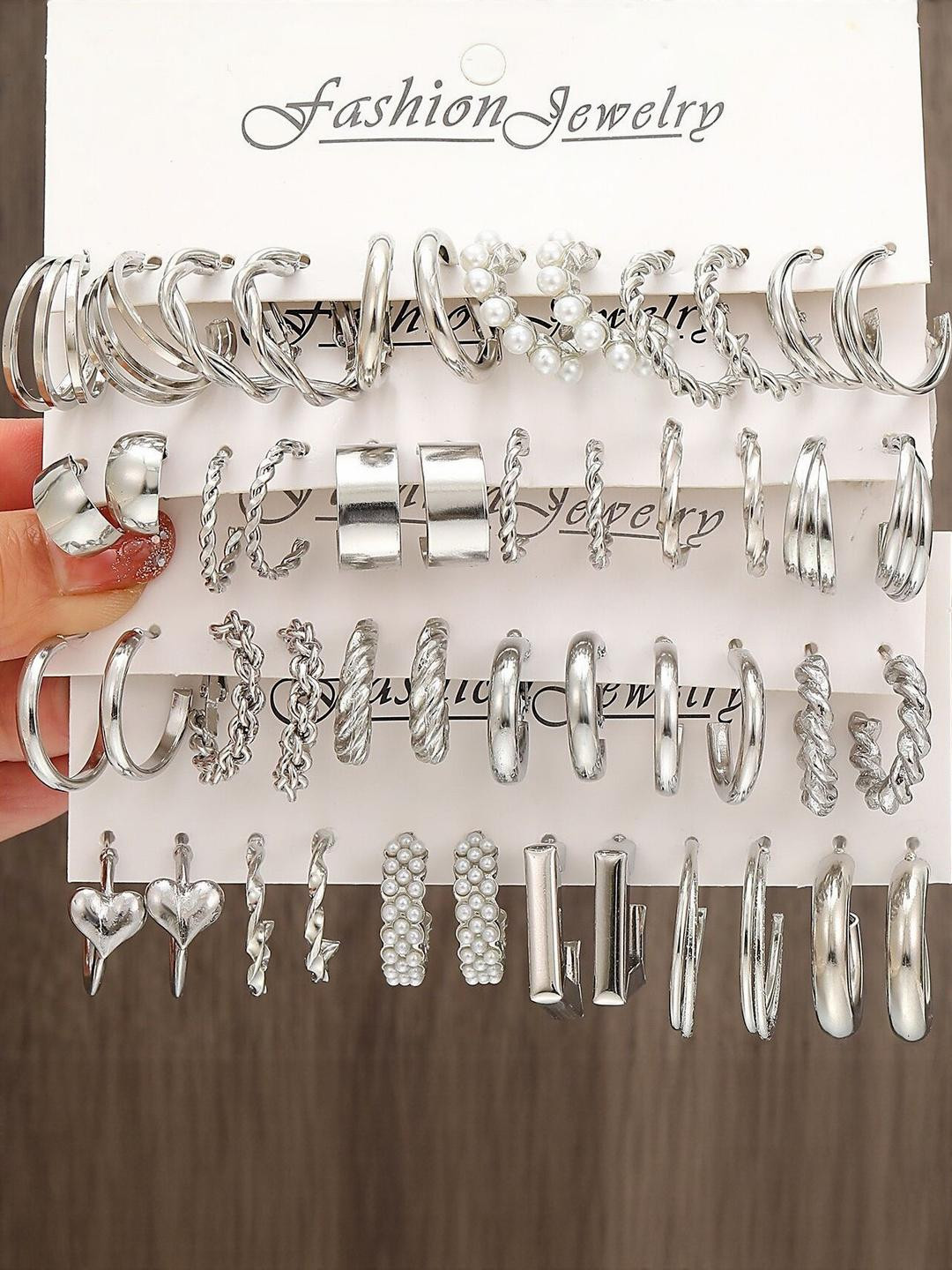 DressBerry Silver-Plated Contemporary Alloy Half Hoop Earrings