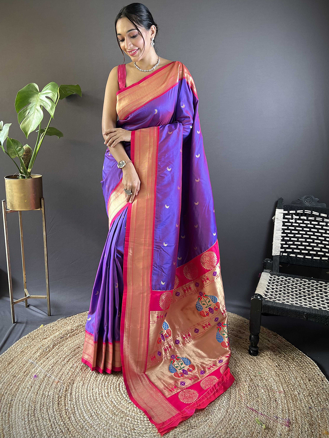 KALINI Paithani Silk Saree With Unstitched Blouse Piece