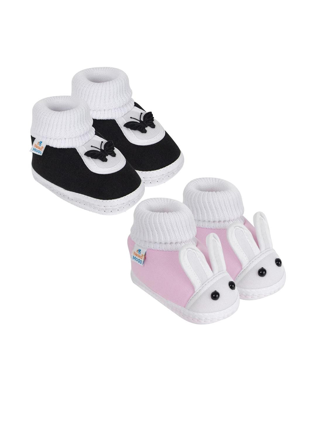 NESKA MODA Unisex Kids Pack of 2 Butterfly Detail Cotton Booties