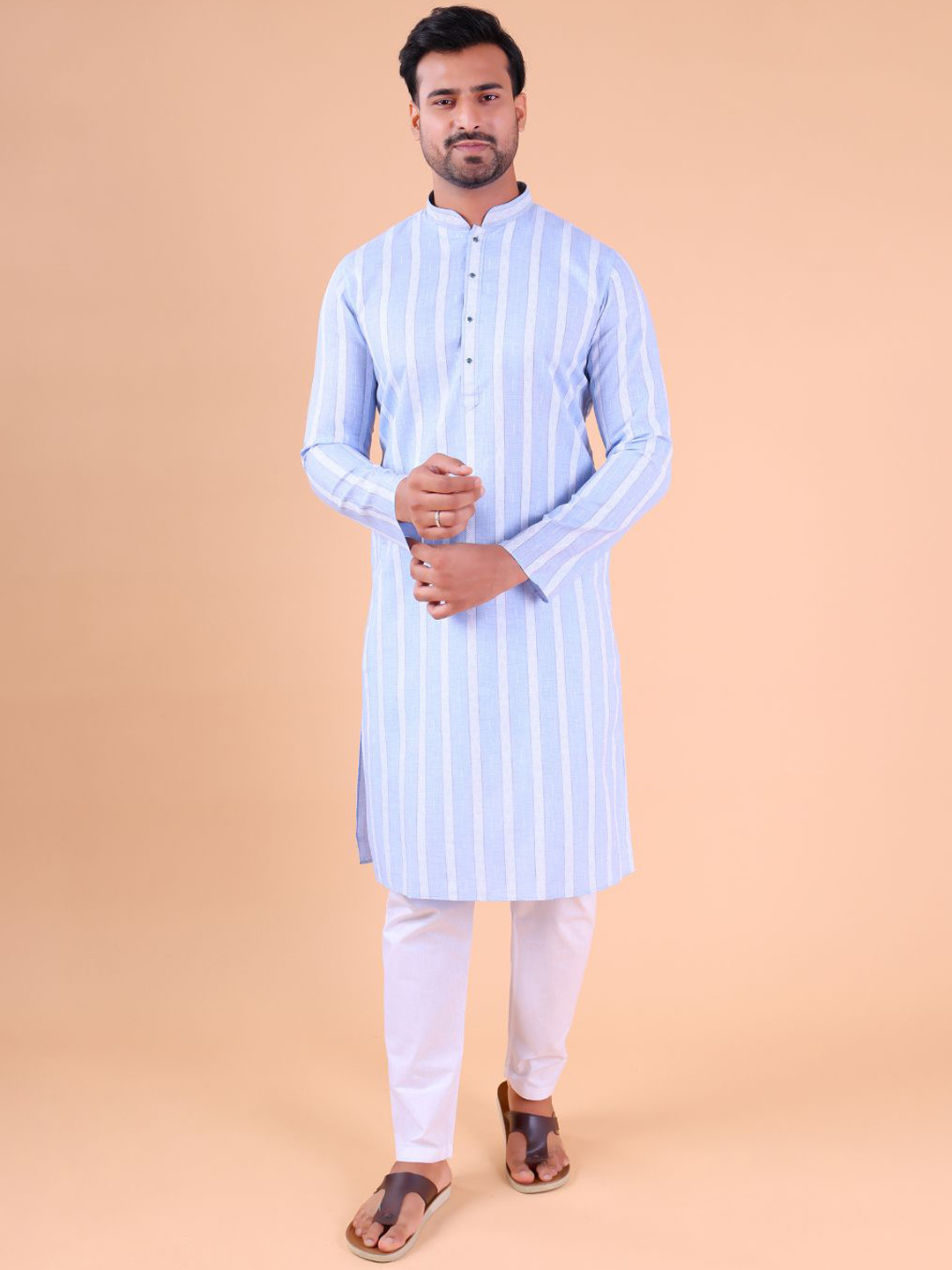 Aurik Men Mandarin Collar Pure Cotton Kurta With Pyjamas