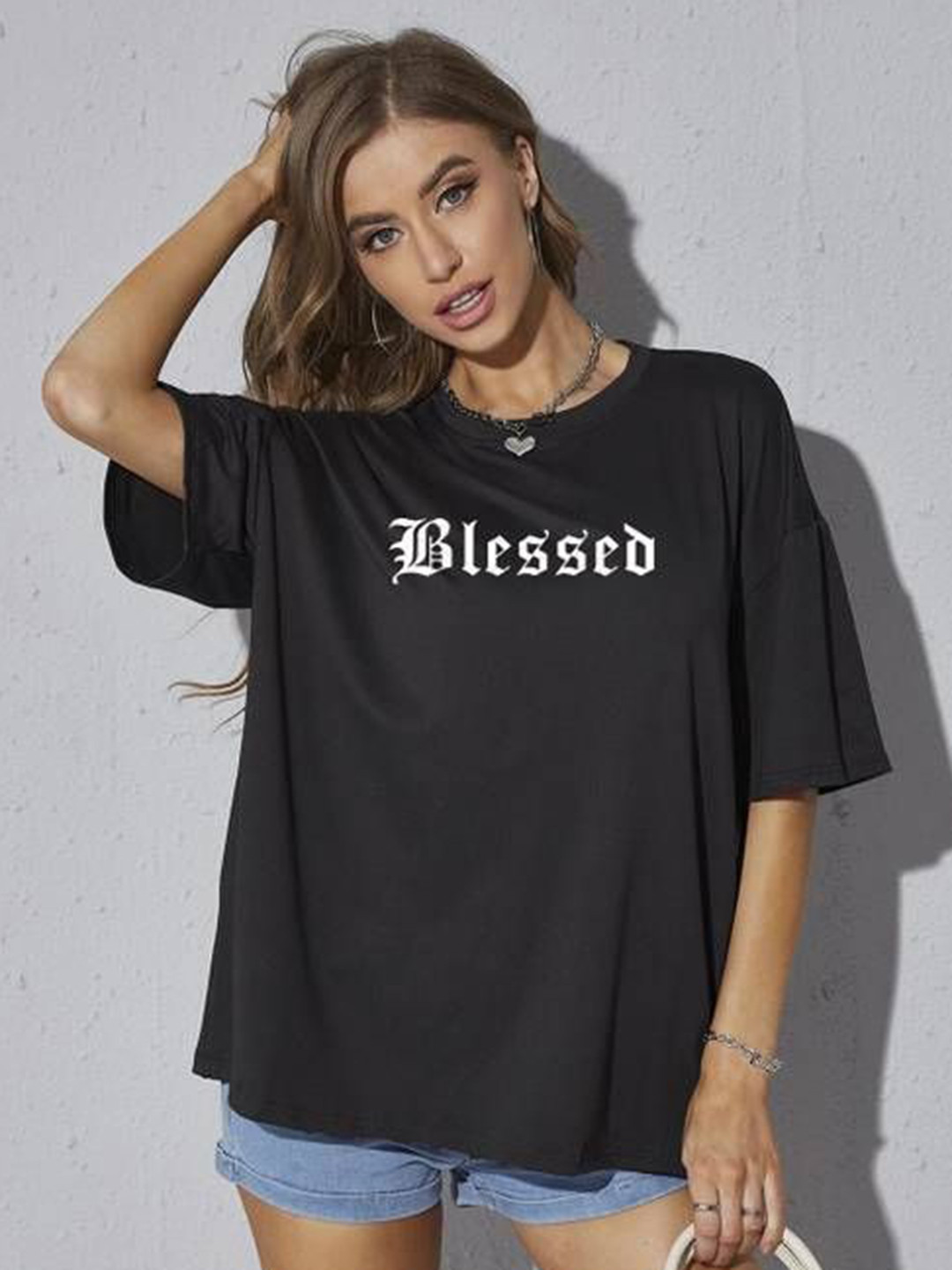 Calm Down Typography Printed Drop-Shoulder Sleeves Cotton Oversized T-shirt