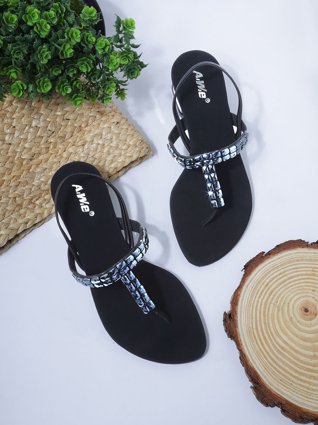 AIWIE Women Embellished T-Strap Flats