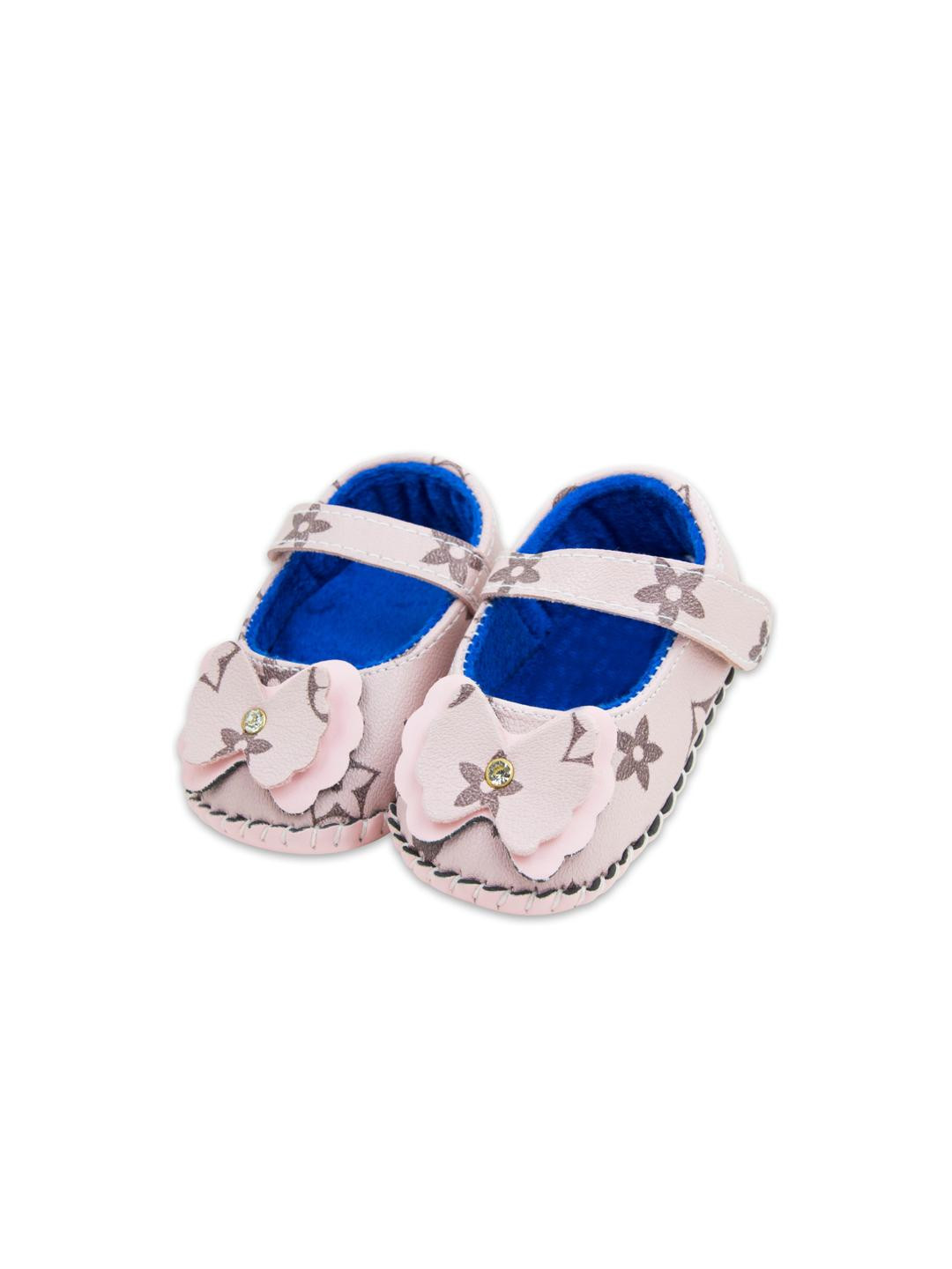 NESKA MODA Girls Pink Belly Shoe Fancy Floral Velcro Causal Booties