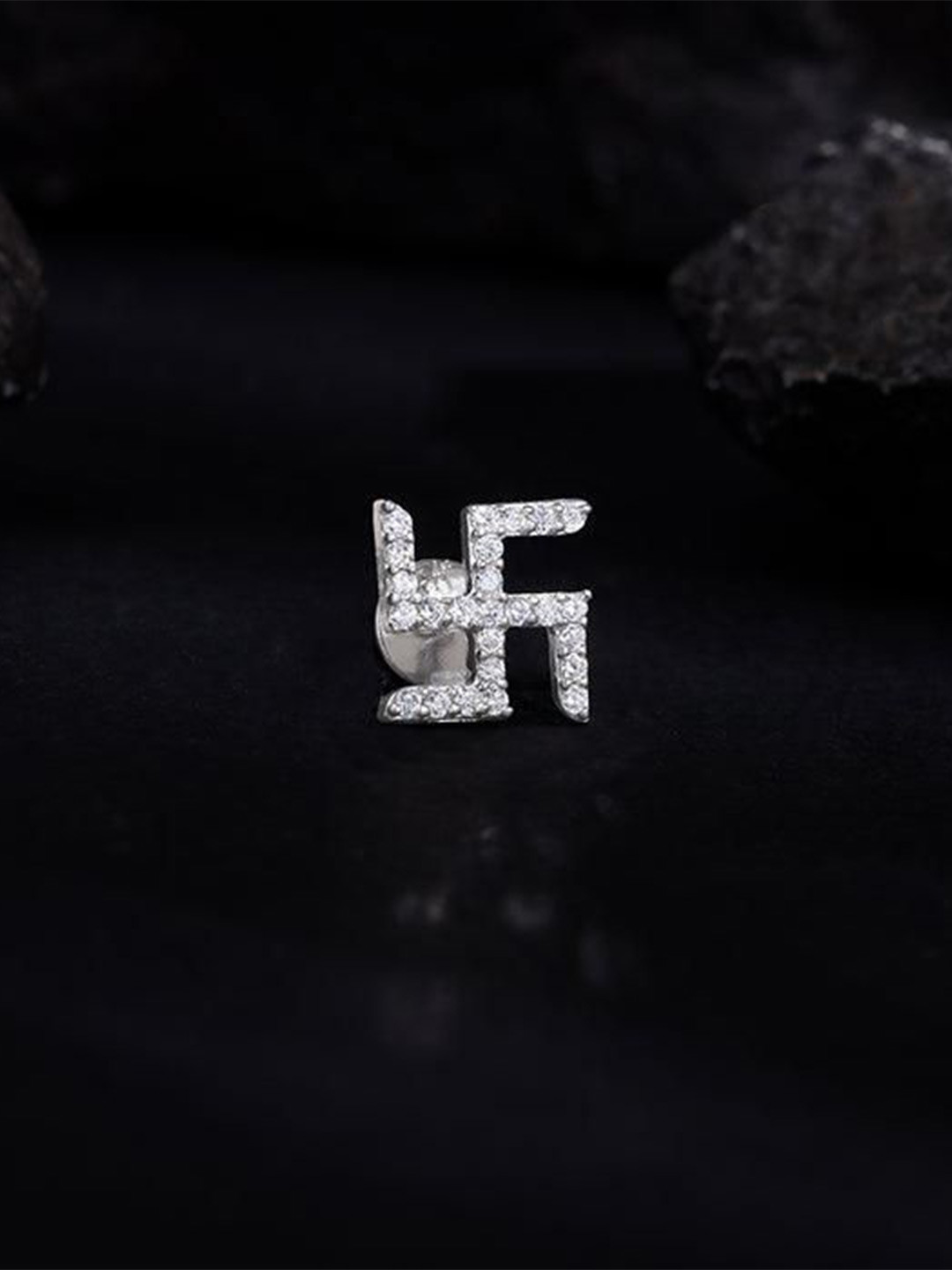 GIVA Men Swastik Shine 925 Silver Rhodium-Plated Zircon Studded Geometric Studs