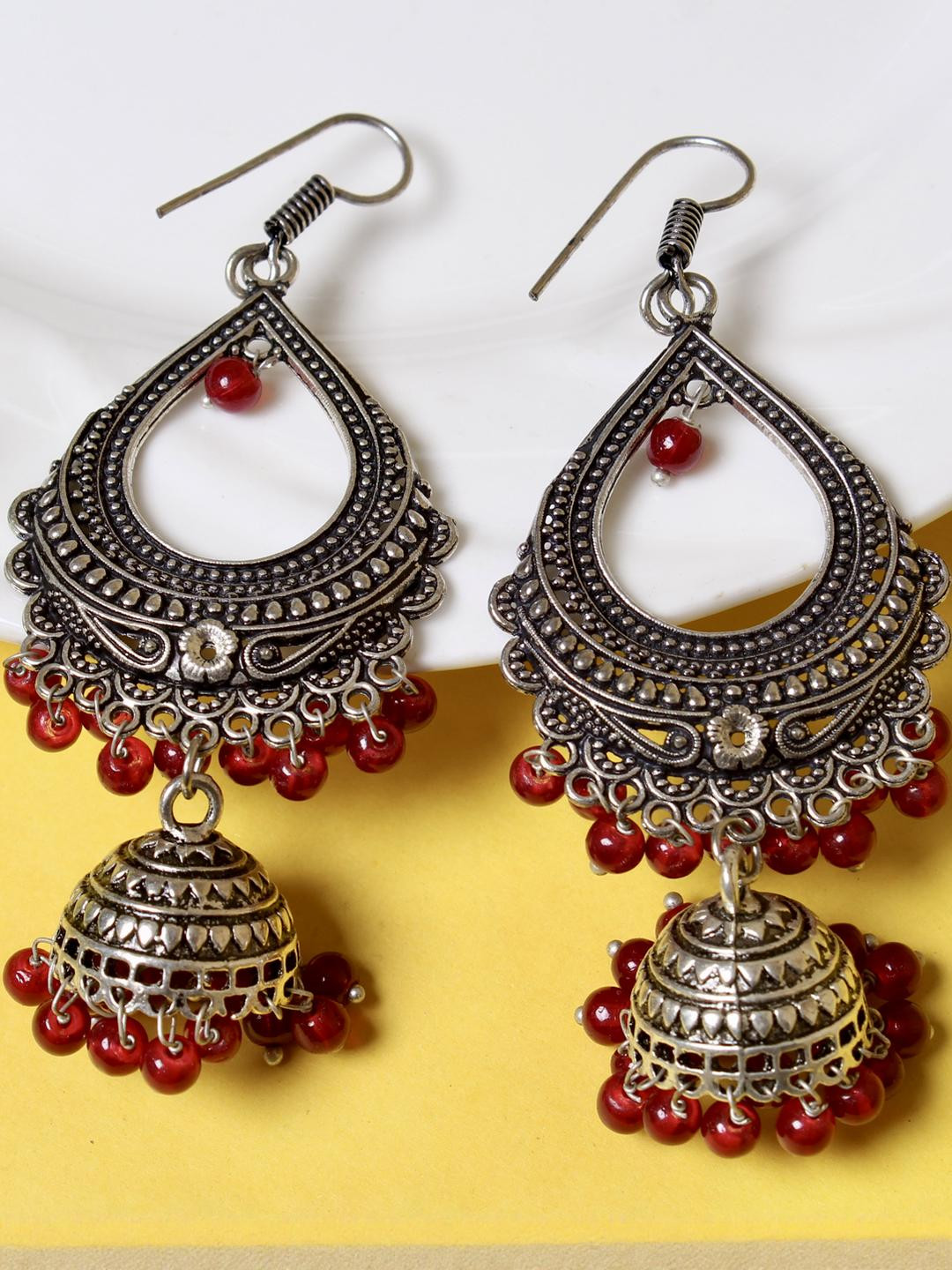 FASHION EMPIRE Silver-Plated Dome Shaped German Silver Jhumkas