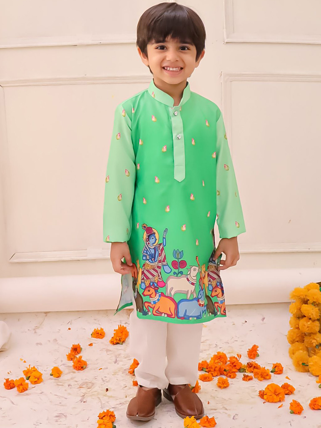 KID1 Boys Ethnic Motifs Printed Mandarin Collar Kurta with Pyjamas