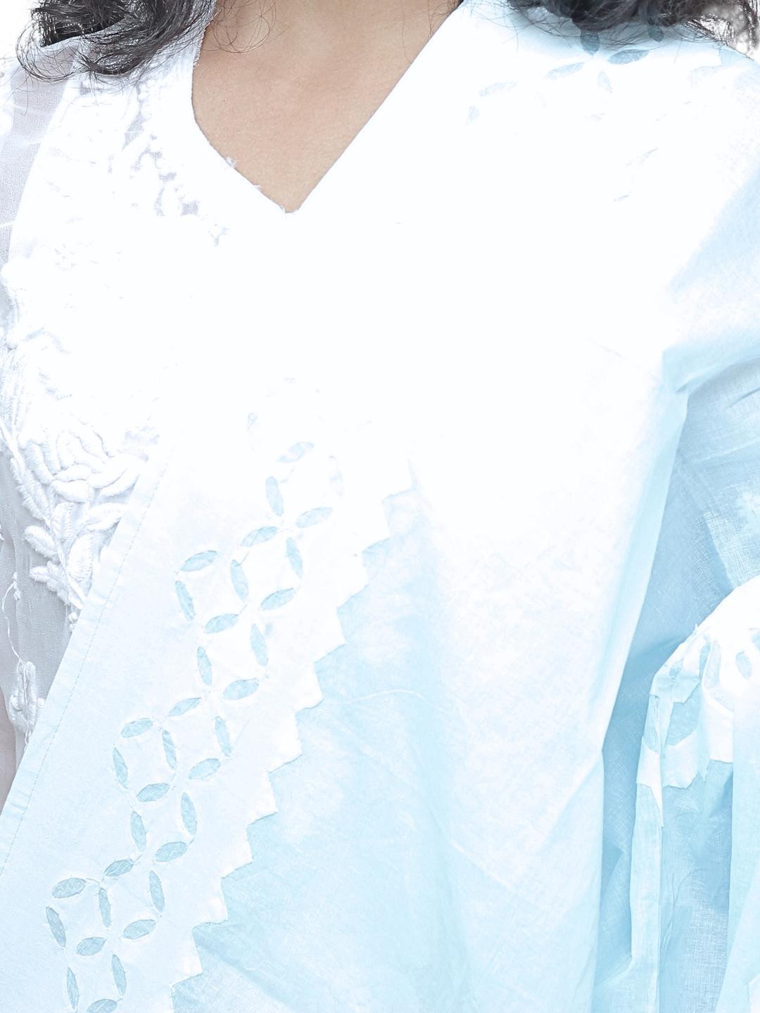 Tisser Women Blue Hand-Made Organdi Applique Work Dupatta