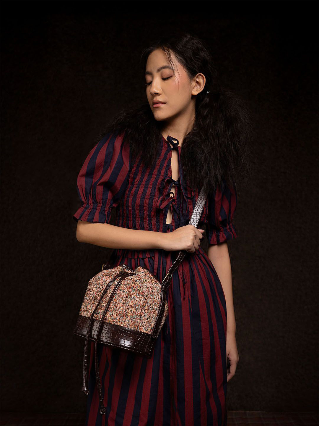 Theater Sangria Brown Drawstring Sling Bag