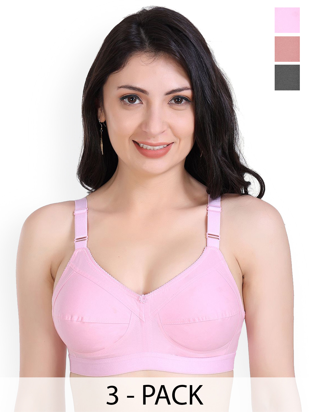SHYAM SONS FLAIR lovedh Pack Of 3 FLAIR  Seamed Wireless Non Padded Minimizer Bras