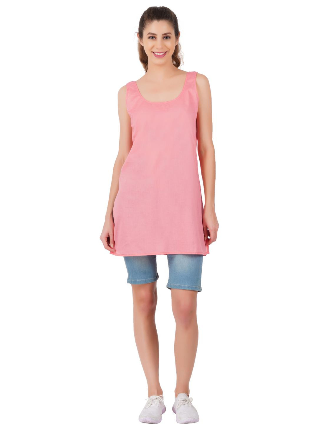 Happy Bunny Women set of 2 pink and white Cotton Thigh Length Inner Slip