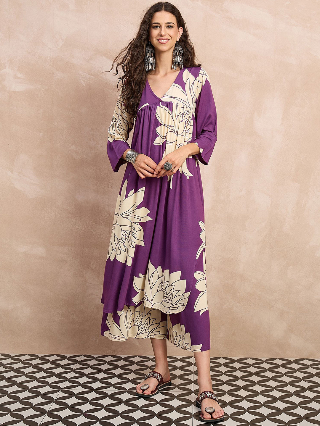 InWeave Floral Printed A Line Kurta with Palazzos