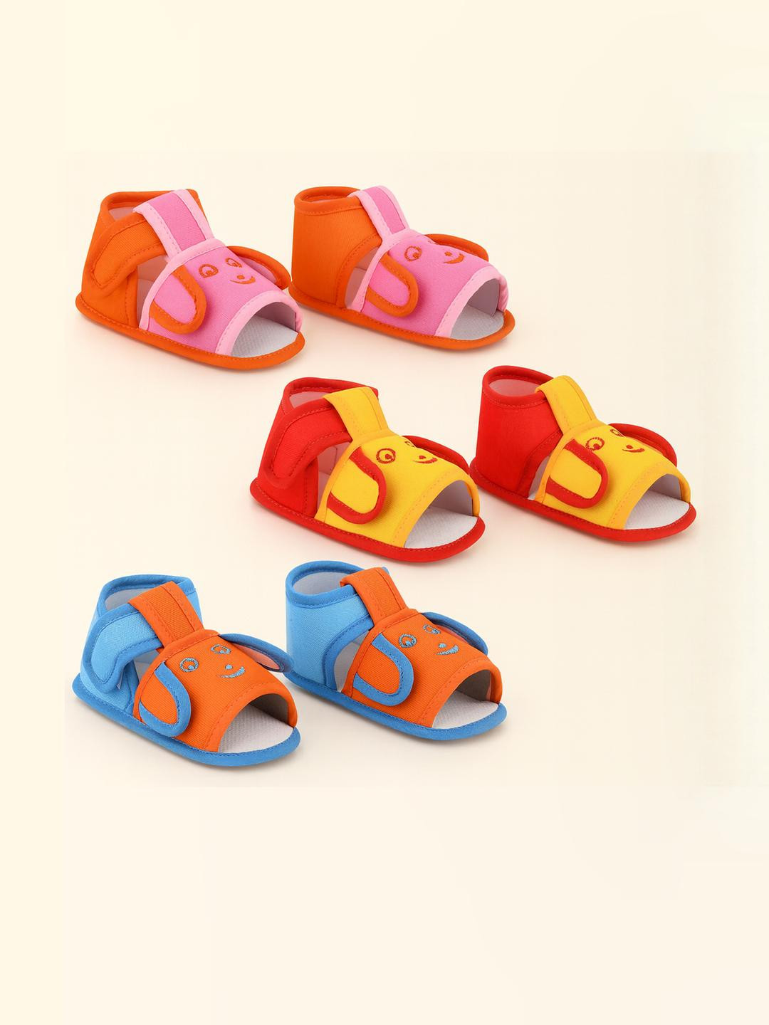 ONFEET Unisex Pack of 3 Pink Yellow & Orange Cotton Sandal Booties