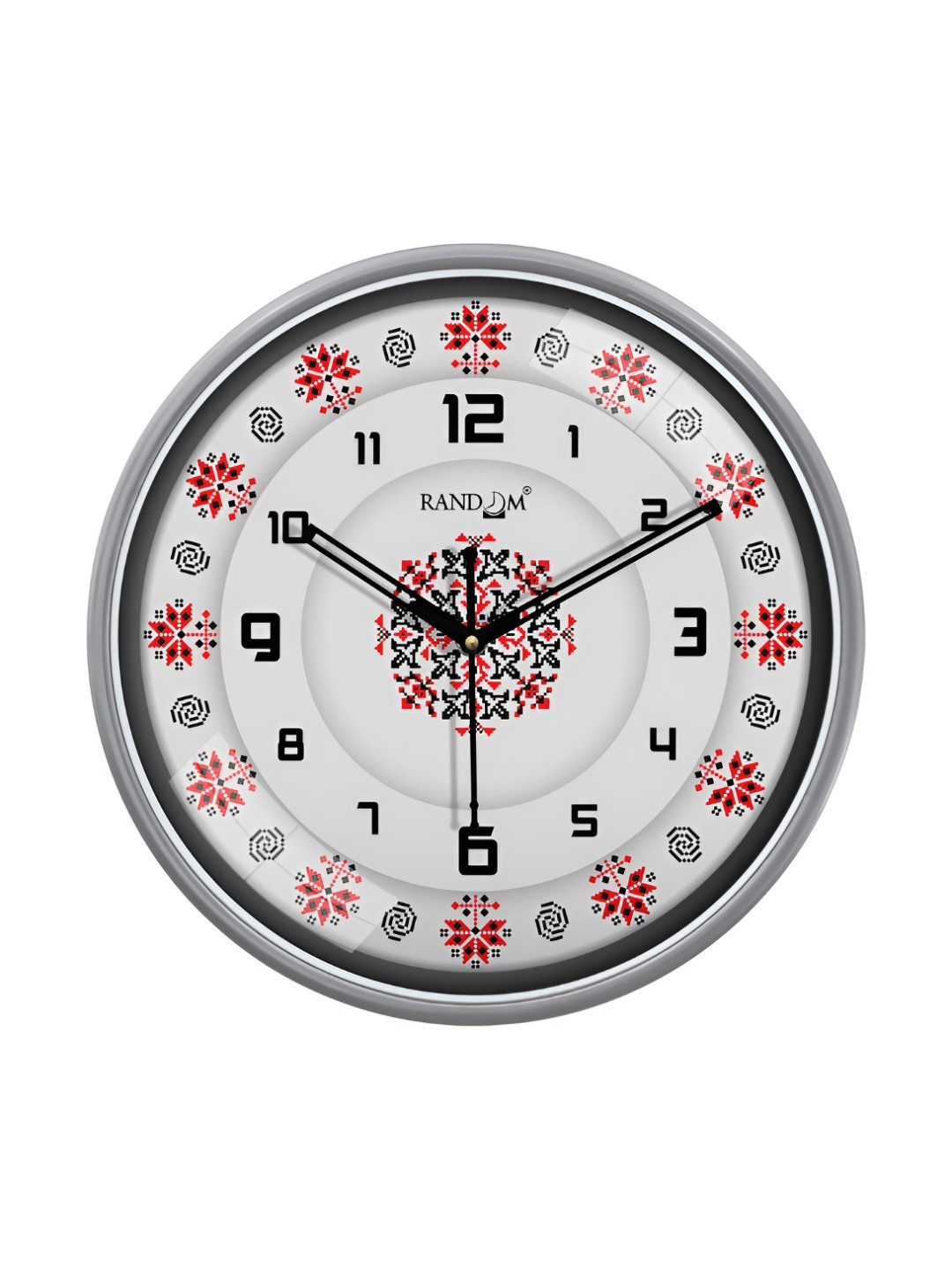 RANDOM Silver-Toned & White Printed Contemporary Analogue Wall Clock