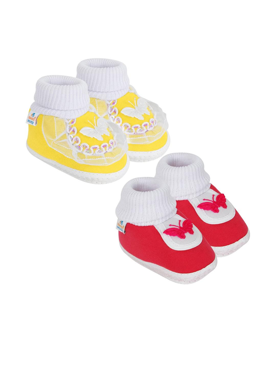 NESKA MODA Kids Pack of 2 Cotton Red & Yellow Booties