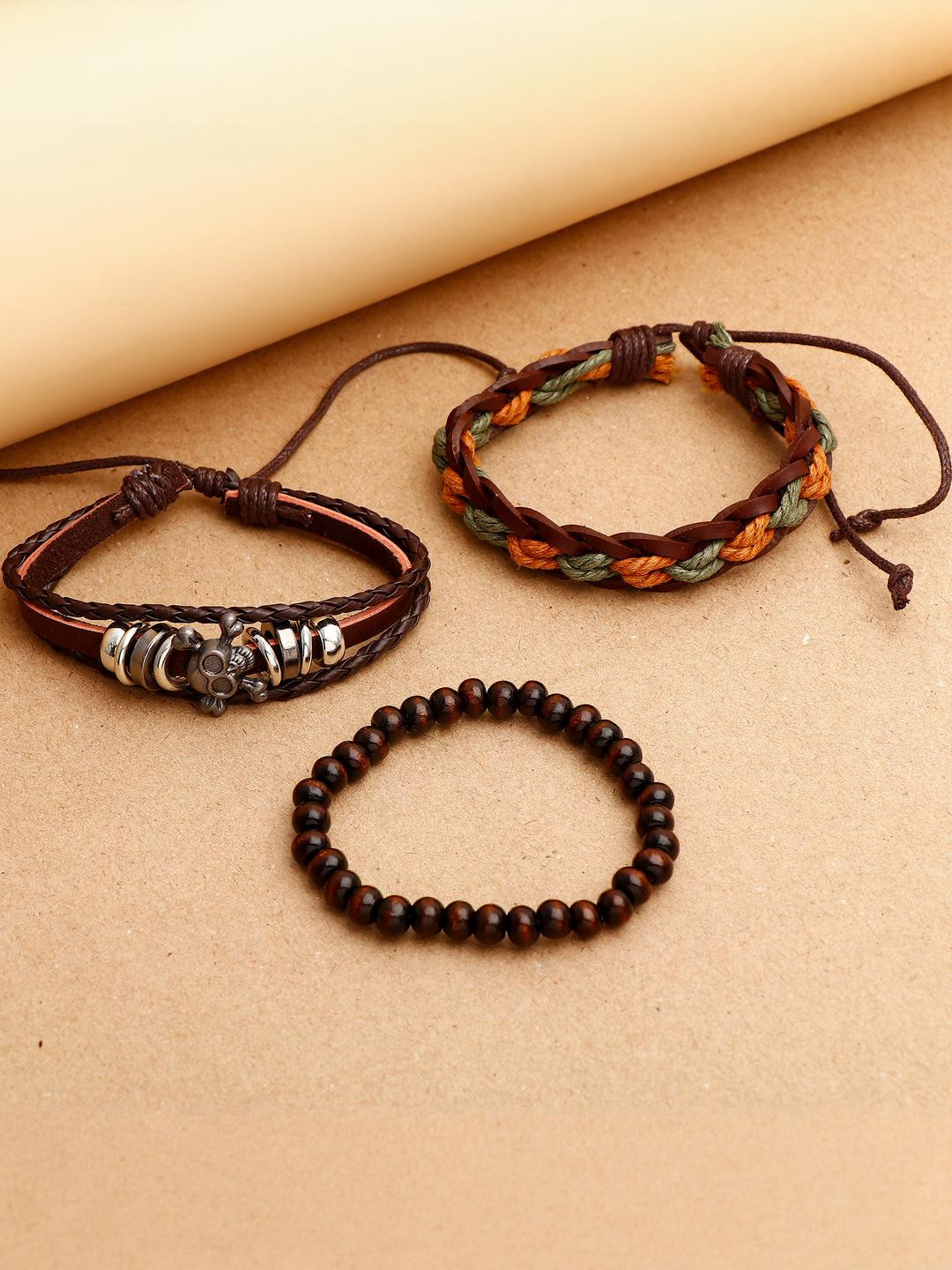 Archies Pirate Skull Beaded Multilayer Braided Leather Bracelet