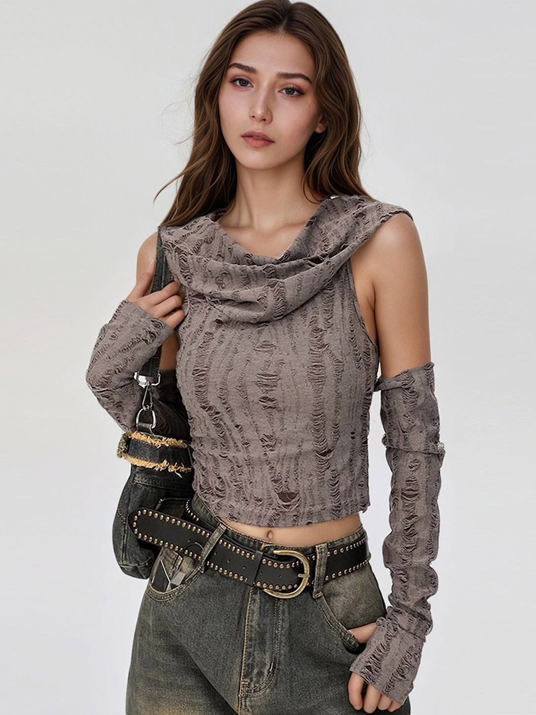 HERE&NOW Women Hooded Fitted Crop Top