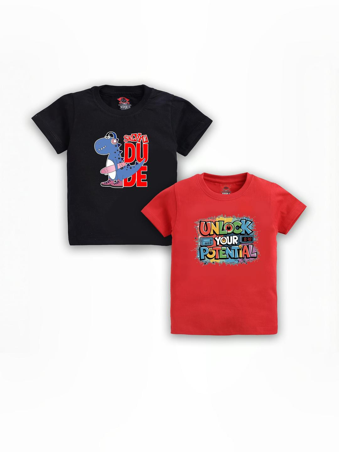 LITTLE FIGHTER Pack of 2 Boys Typography Printed T-shirt