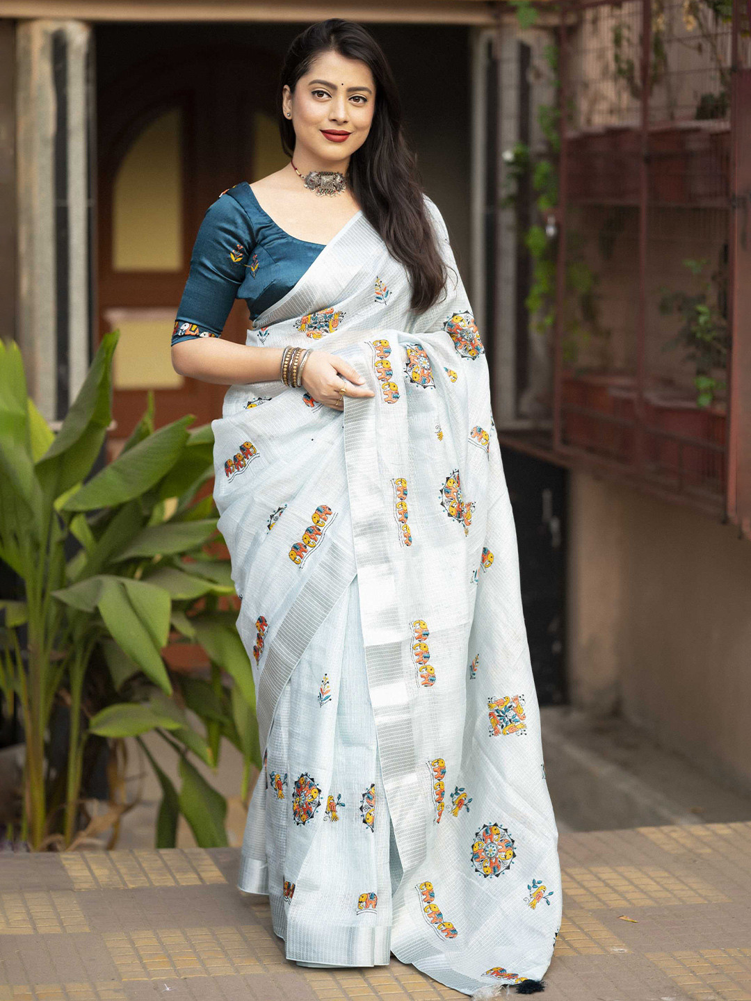 KALINI Soft Kota Silk Embroidery Work Saree With Unstitched Blouse Piece