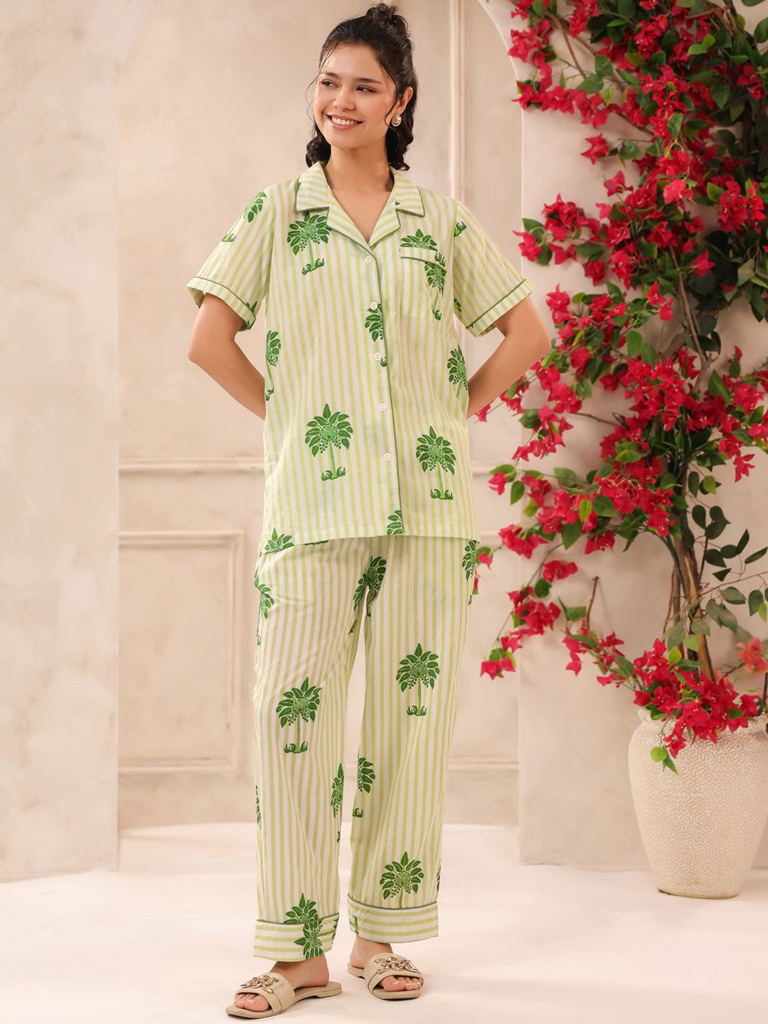 Jaipur Morni Women Printed Pure Cotton Shirt & Trousers Night Suits