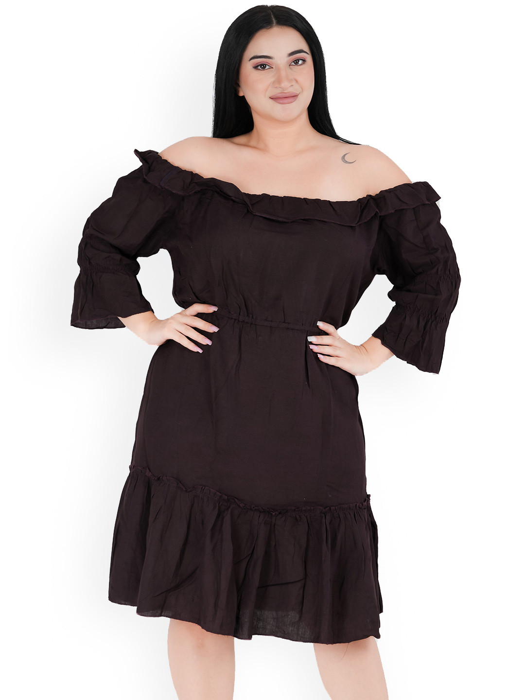 TULSILICIOUS Women Cotton Plus Size Off-Shoulder Fit & Flare Mini Dress
