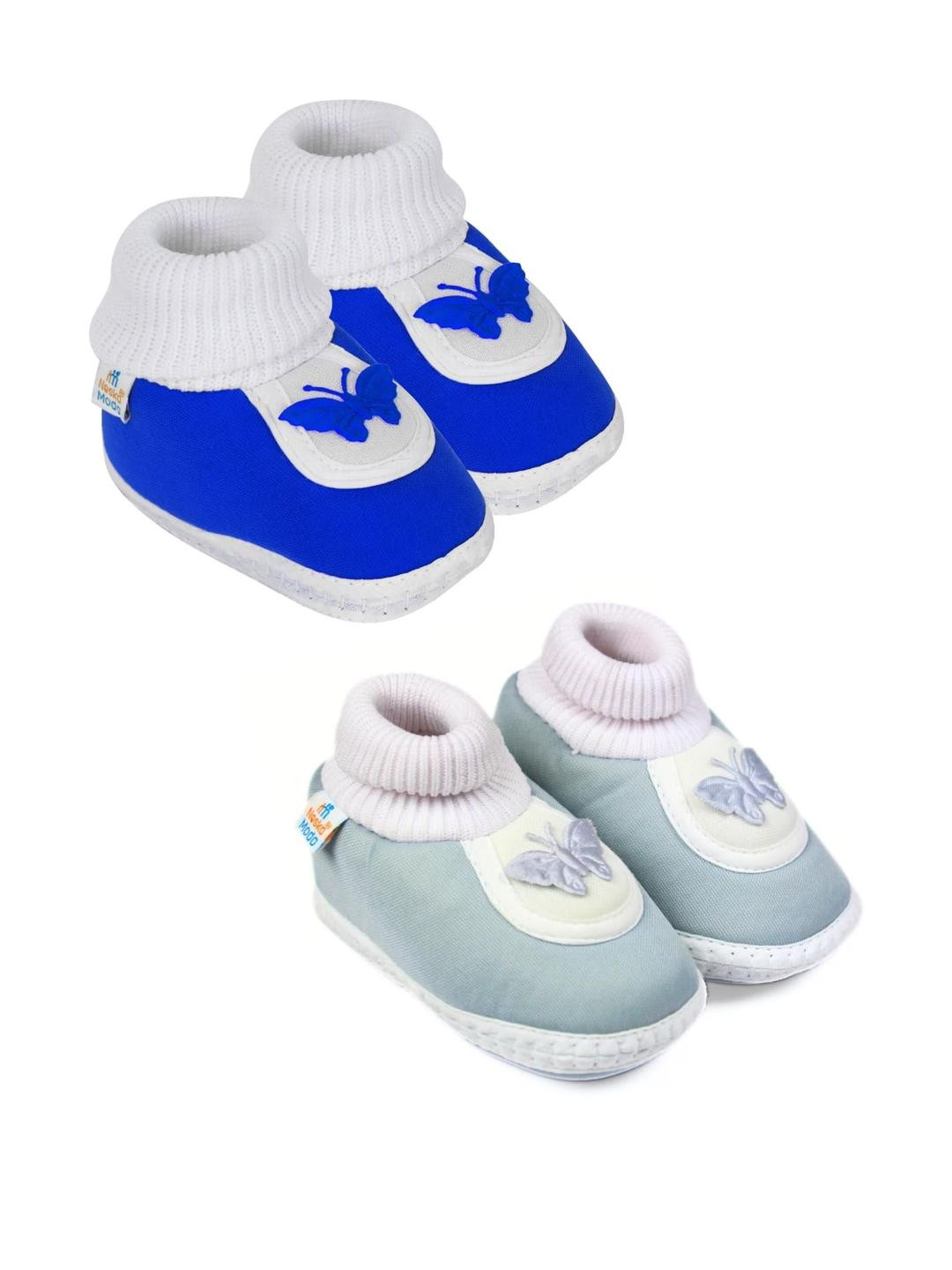NESKA MODA Kids Pack of 2 Cotton Blue & Grey Booties