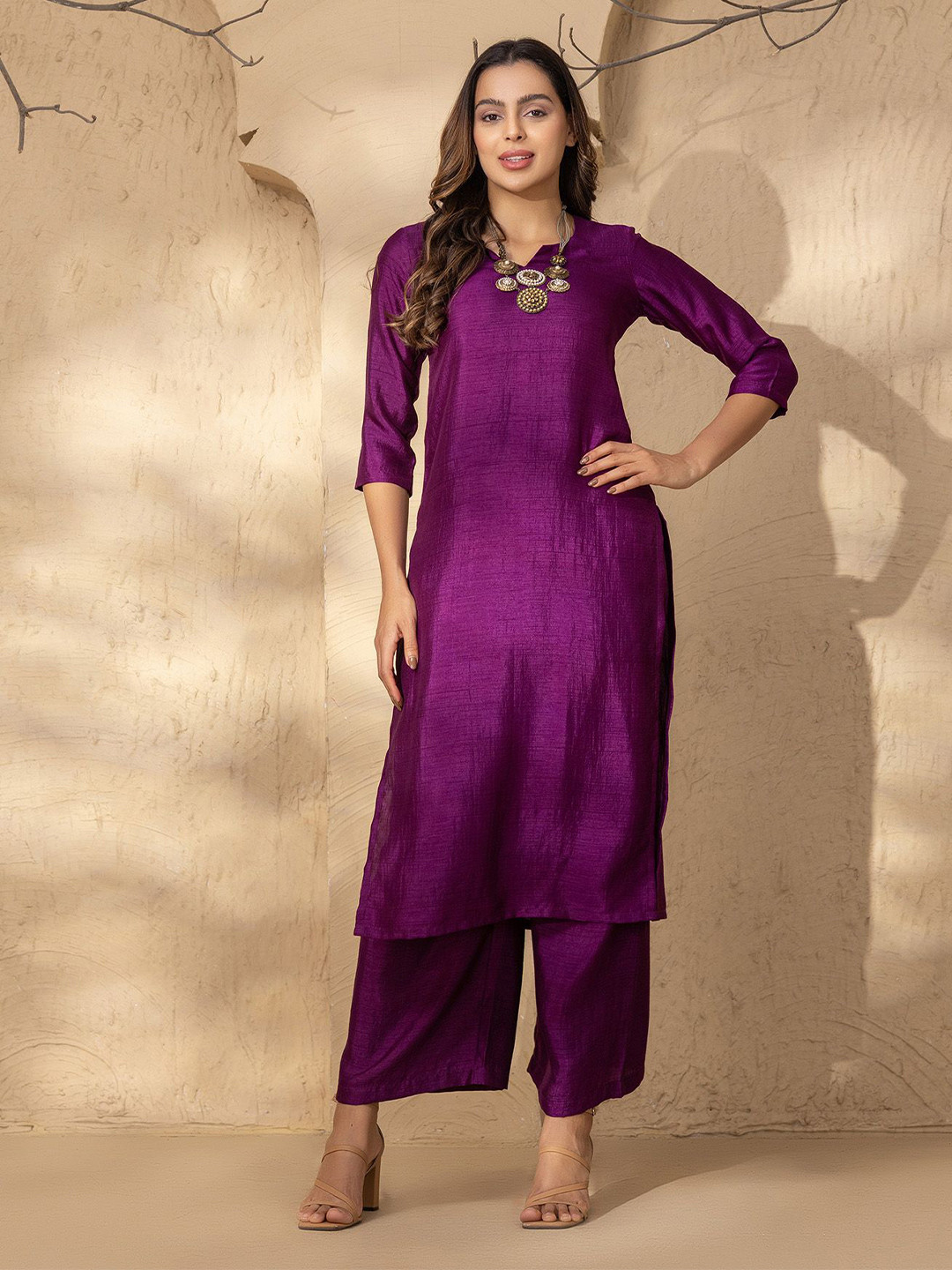 MABISH by Sonal Jain Notch Neck Straight Kurta With Ankle Palazzo