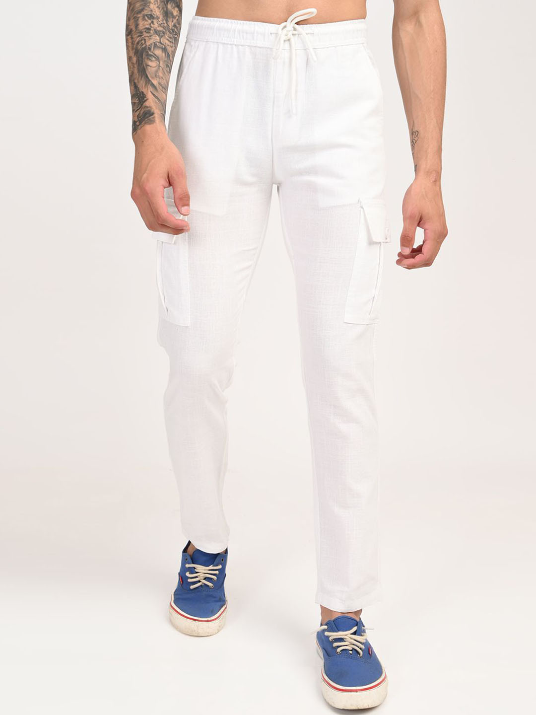 BLVNK Men Relaxed Fit Mid-Rise Linen Cargos