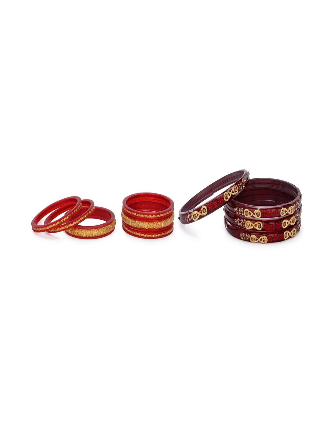 1ST TIME  Women Set Of 2 Gold & Maroon  Alloy Artificial Stone-Studded Bangles