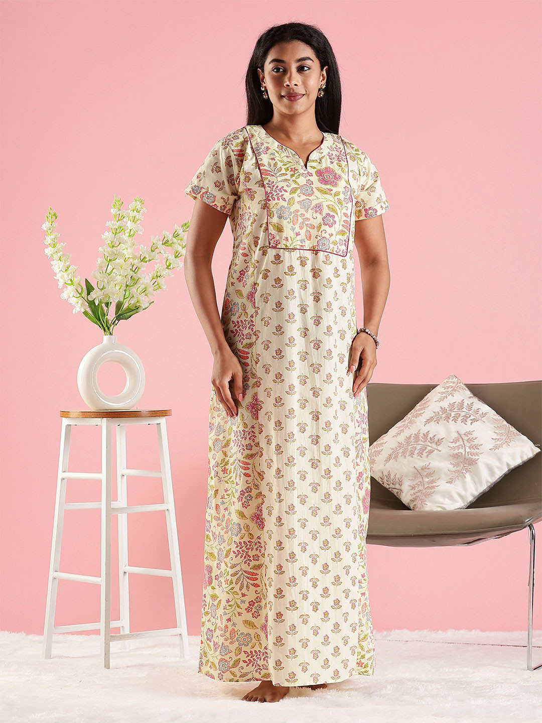 9shines Label Floral Printed Maxi Nightdress