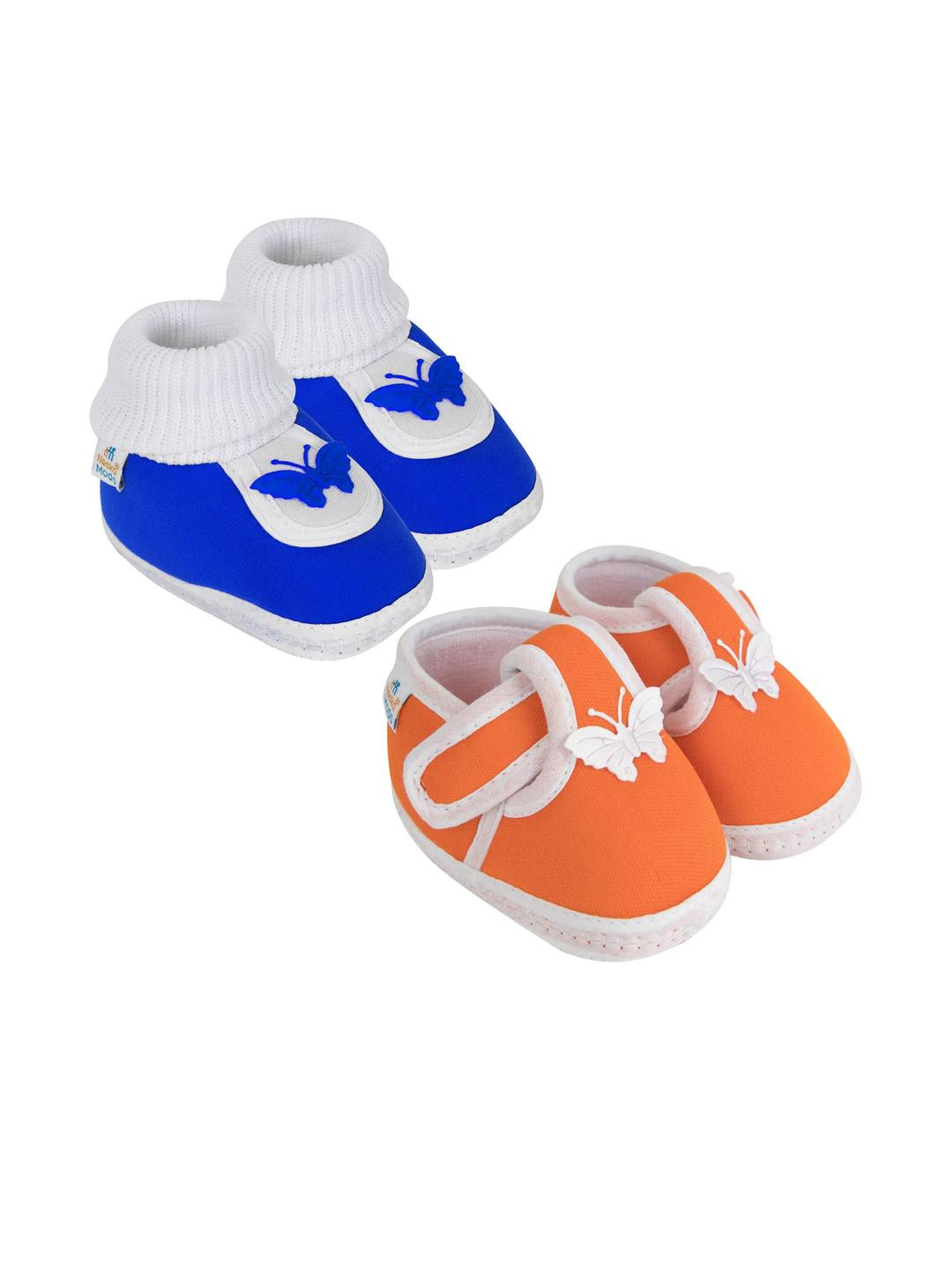 NESKA MODA Kids Pack of 2 Cotton Blue & Orange Booties