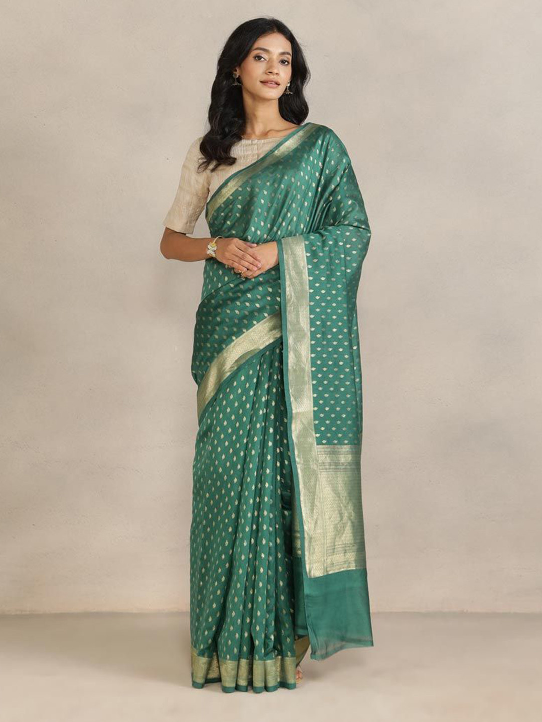 Fabindia Ethnic Motif Woven Design Zari Cotton Silk Banarasi Saree