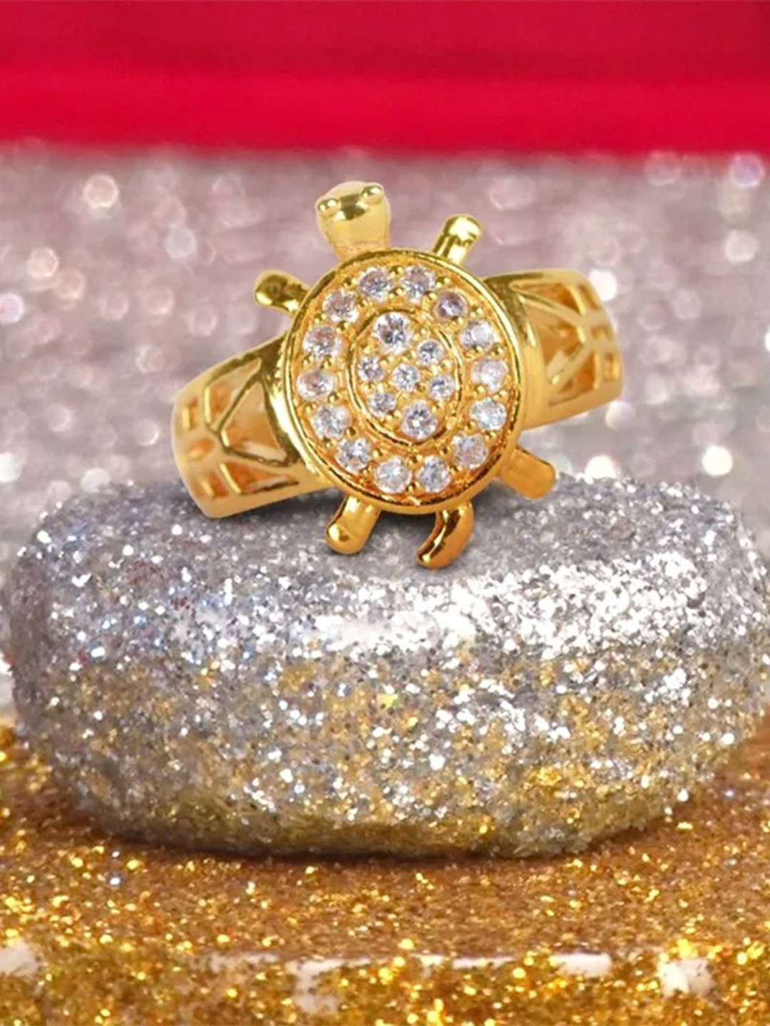 FOBHIYA Gold-Plated Zircon-Studded Finger Ring