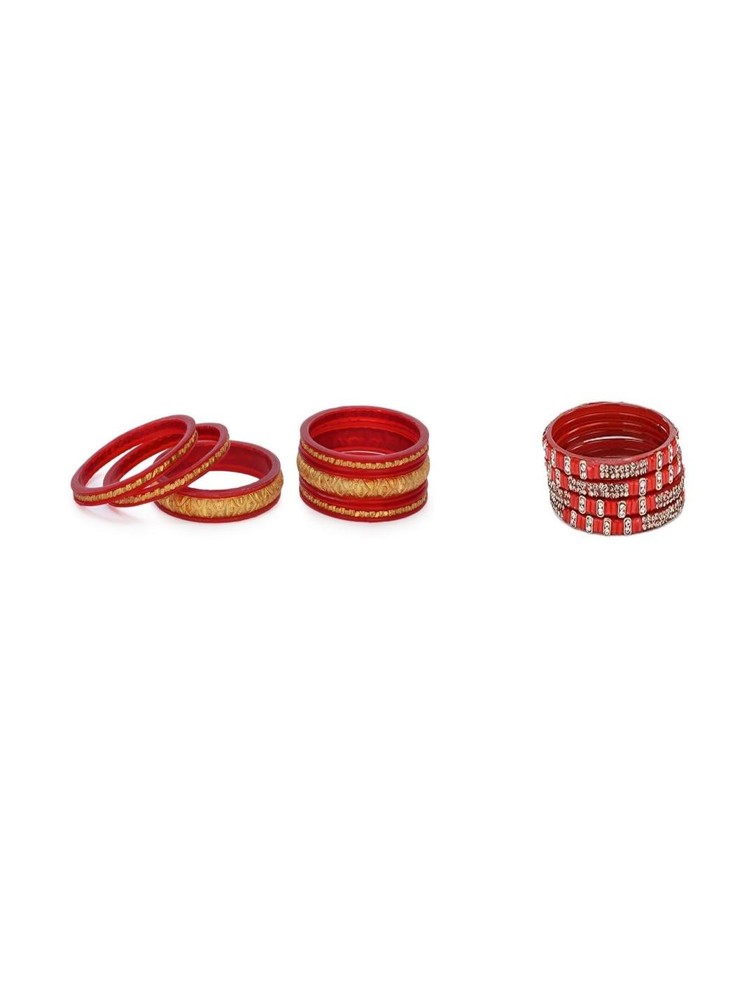 1ST TIME Combo of 2 Red & Gold Stone-Studded Bangles Set