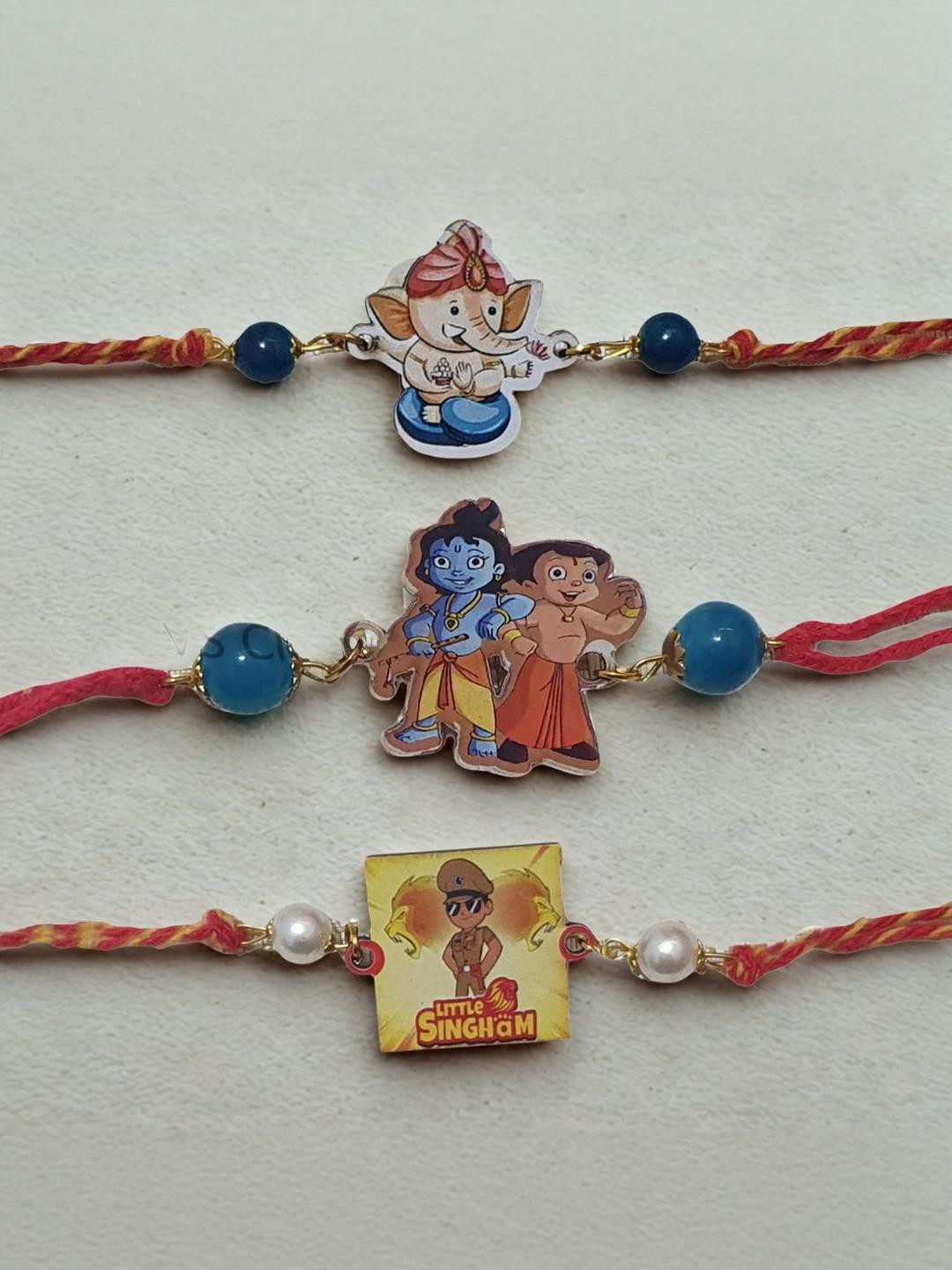 VS Club Pack of 3 Singham, Ganesha & Bheem Theme Wraparound Rakhi