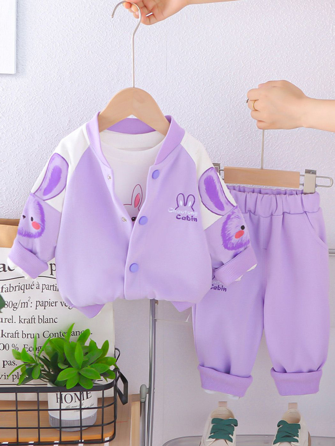 INCLUD Girls Printed Stand Collar T-Shirt & Sweatshirt With Trousers