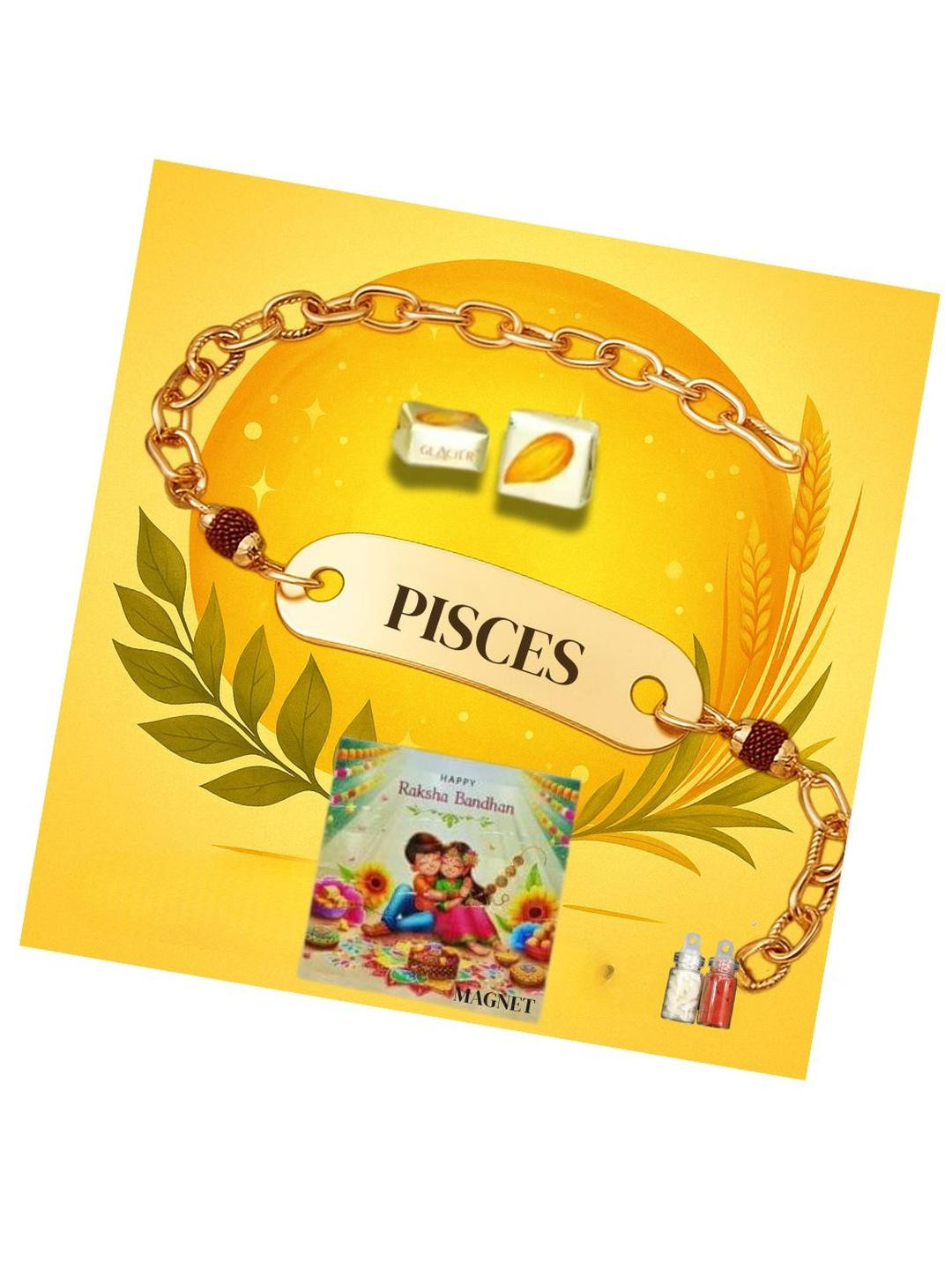 vs club Gold Plated Reusable Metal Charm Zodiac Sign Rakhi Bracelet