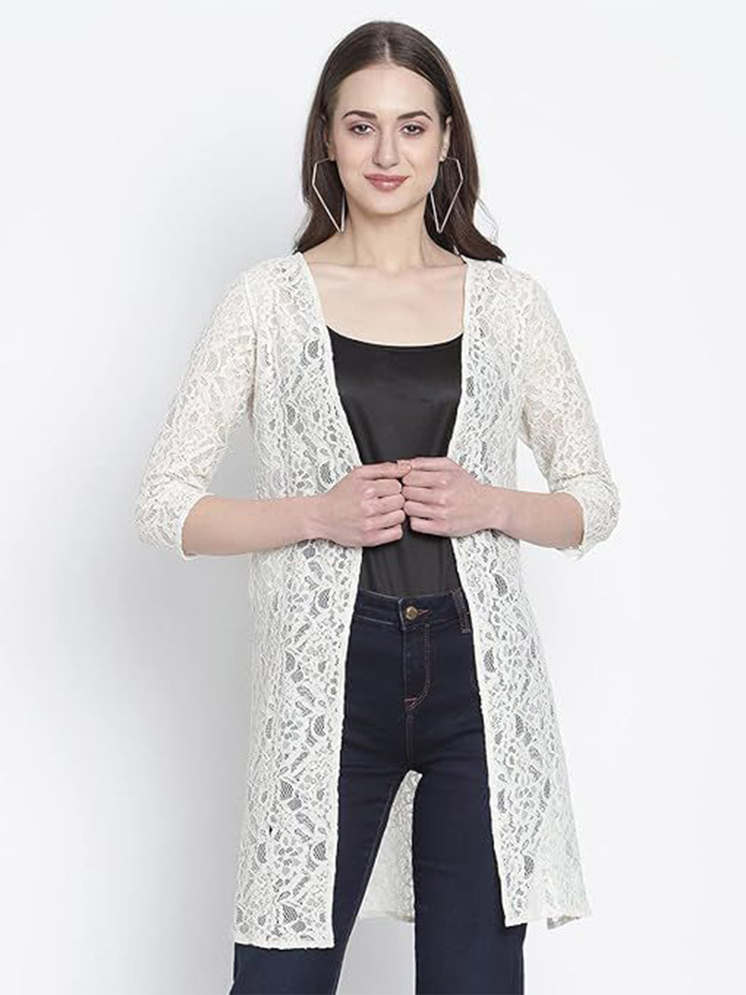 SZN Self Design Open Front Crochet Shrug