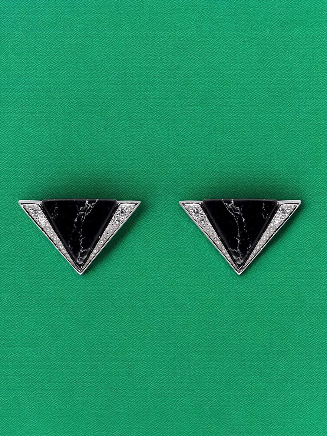 Crash.Club By CKC Silver-Plated Zircon Studded Triangular Studs