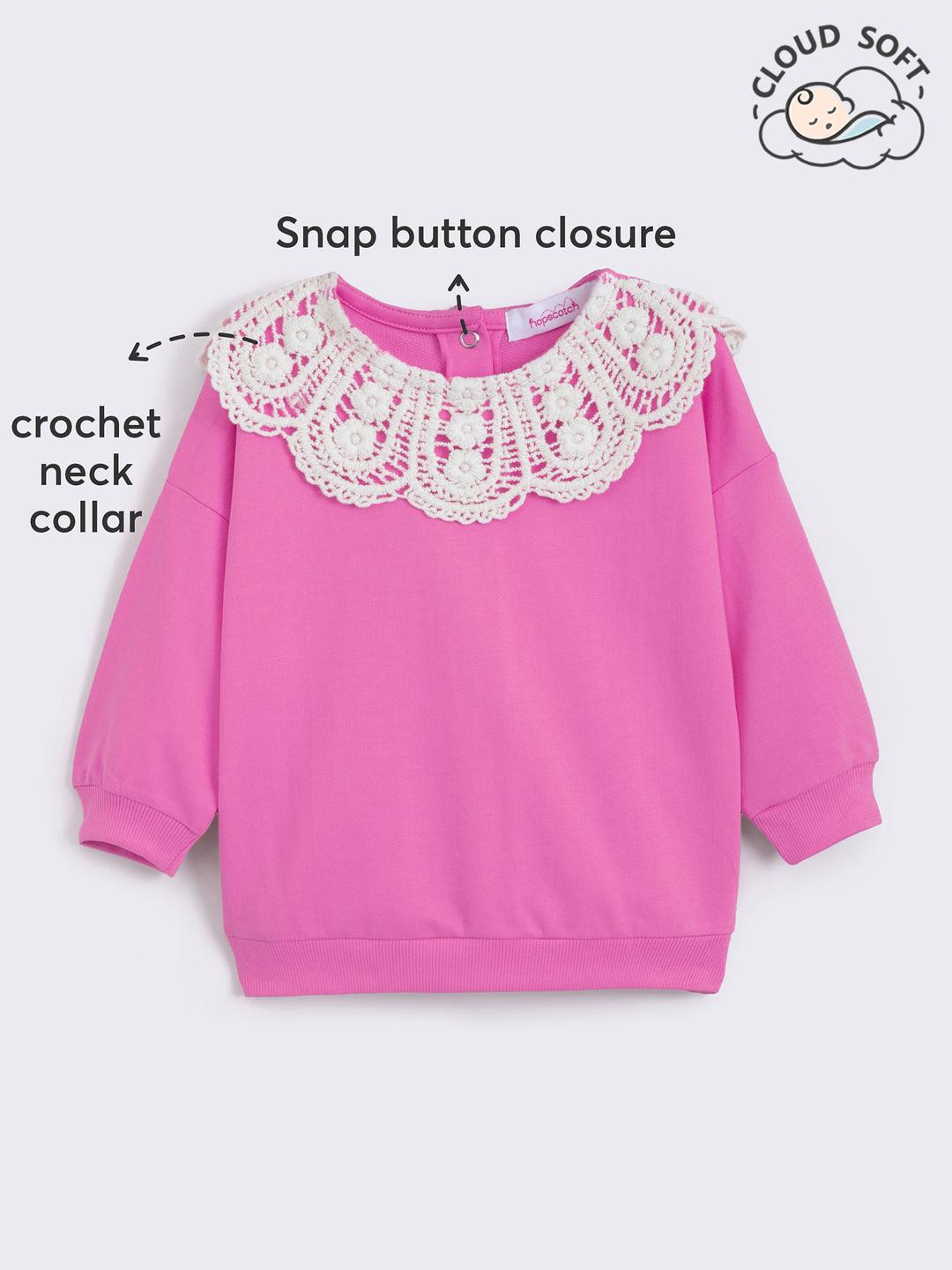 Hopscotch Girls Self Design Pure Cotton Pullover Sweatshirt