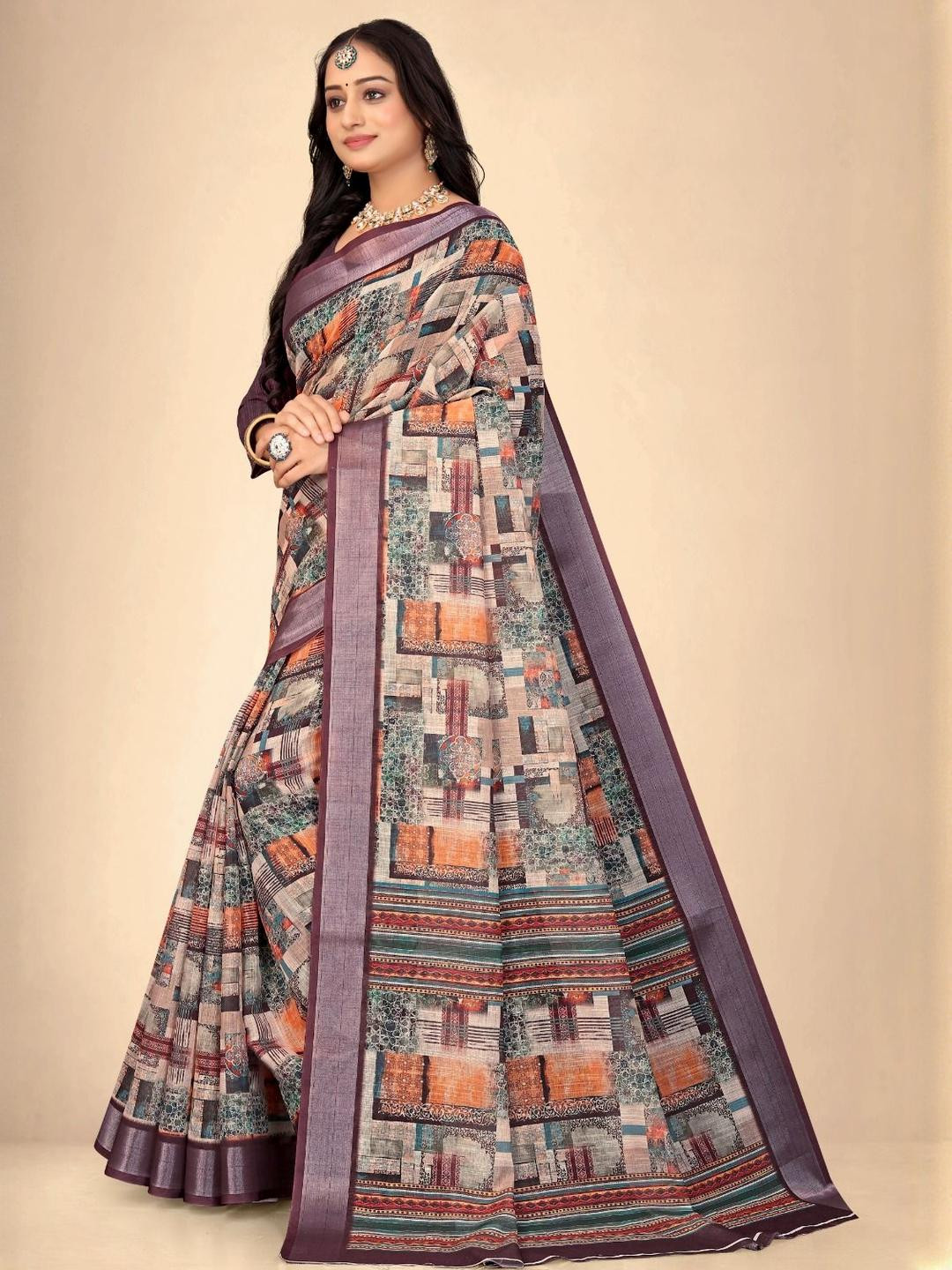 Digital print cotton saree