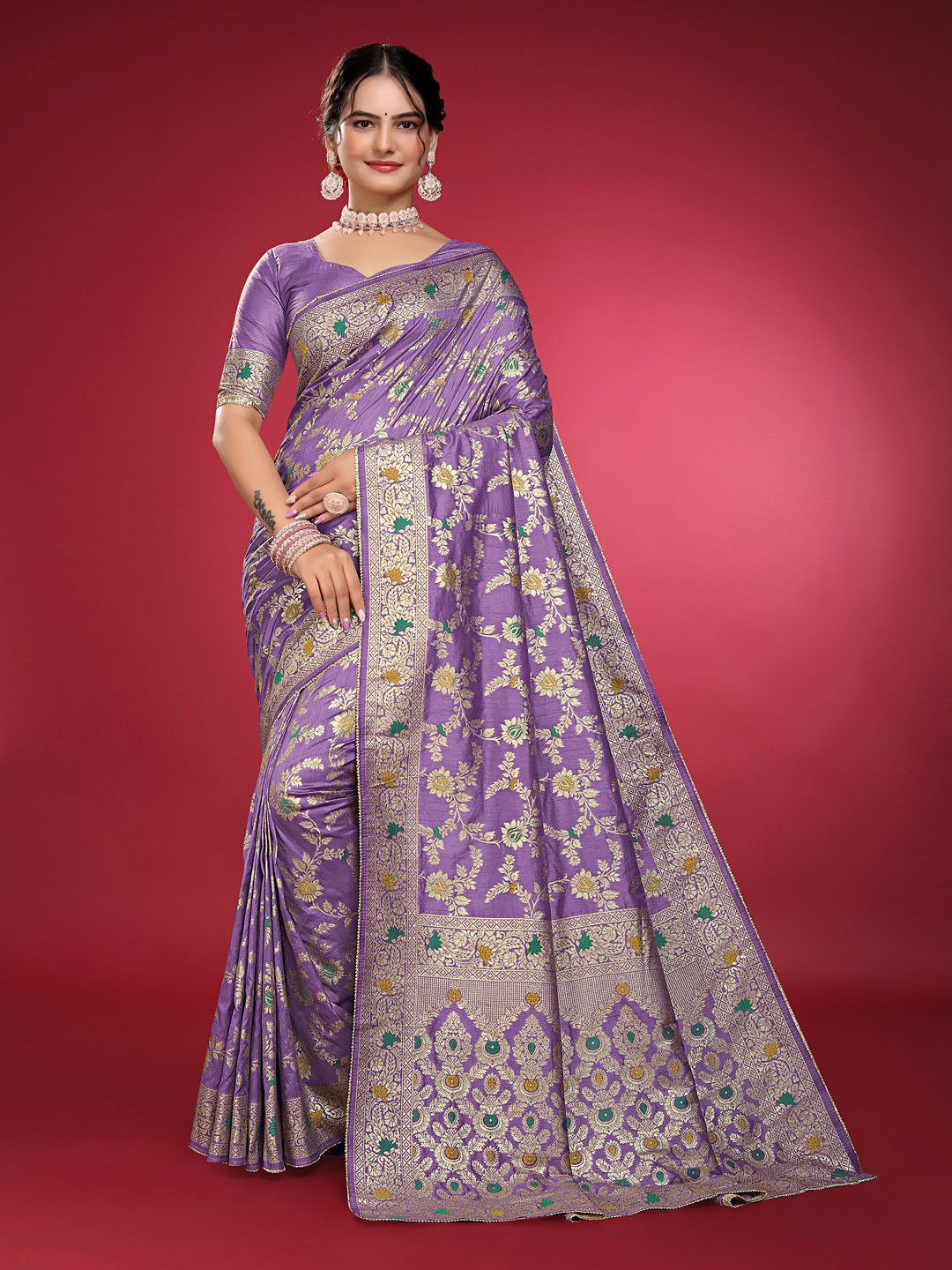 NS WORLD Woven Design Zari Saree