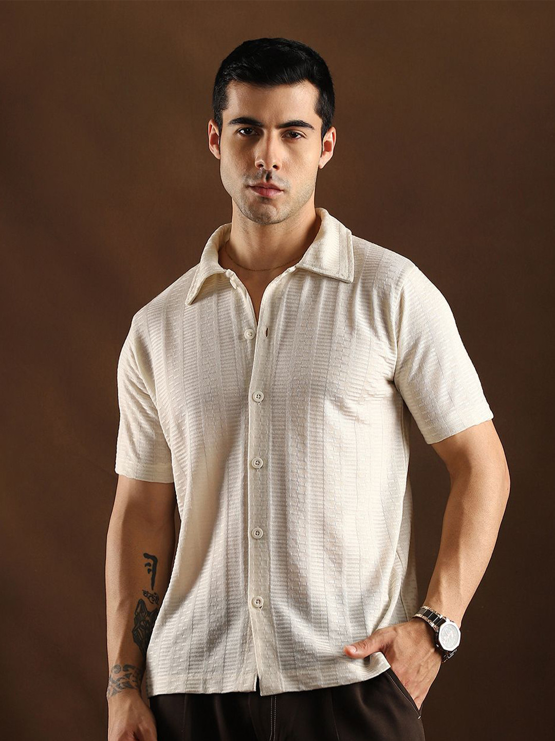 Campus Sutra Men Cotton Comfort Dash-Ribbed Knit Polo Casual Shirt