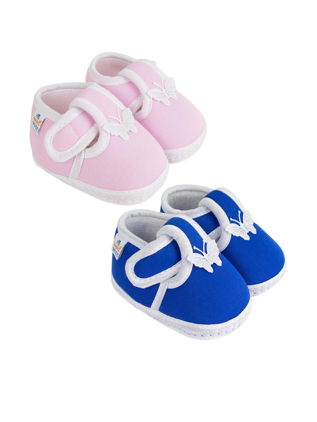 NESKA MODA Kids 2 Pair Baby Pink & Blue Cotton Baby Booties