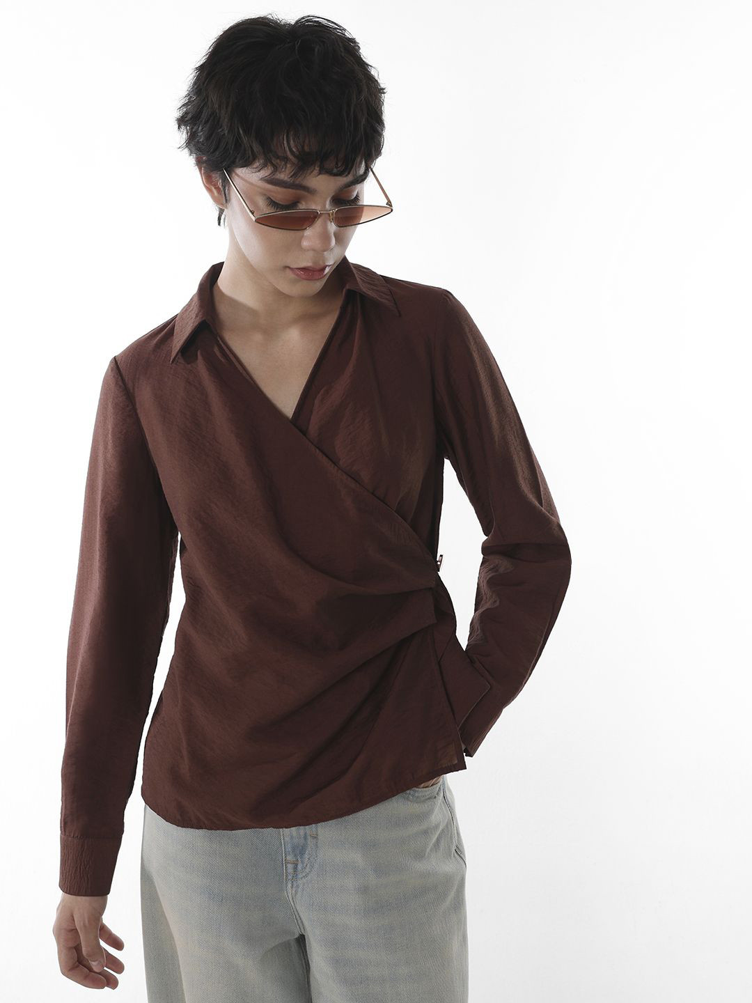 ONLY Spread Collar Long Sleeves Mocha Mousse Shirt
